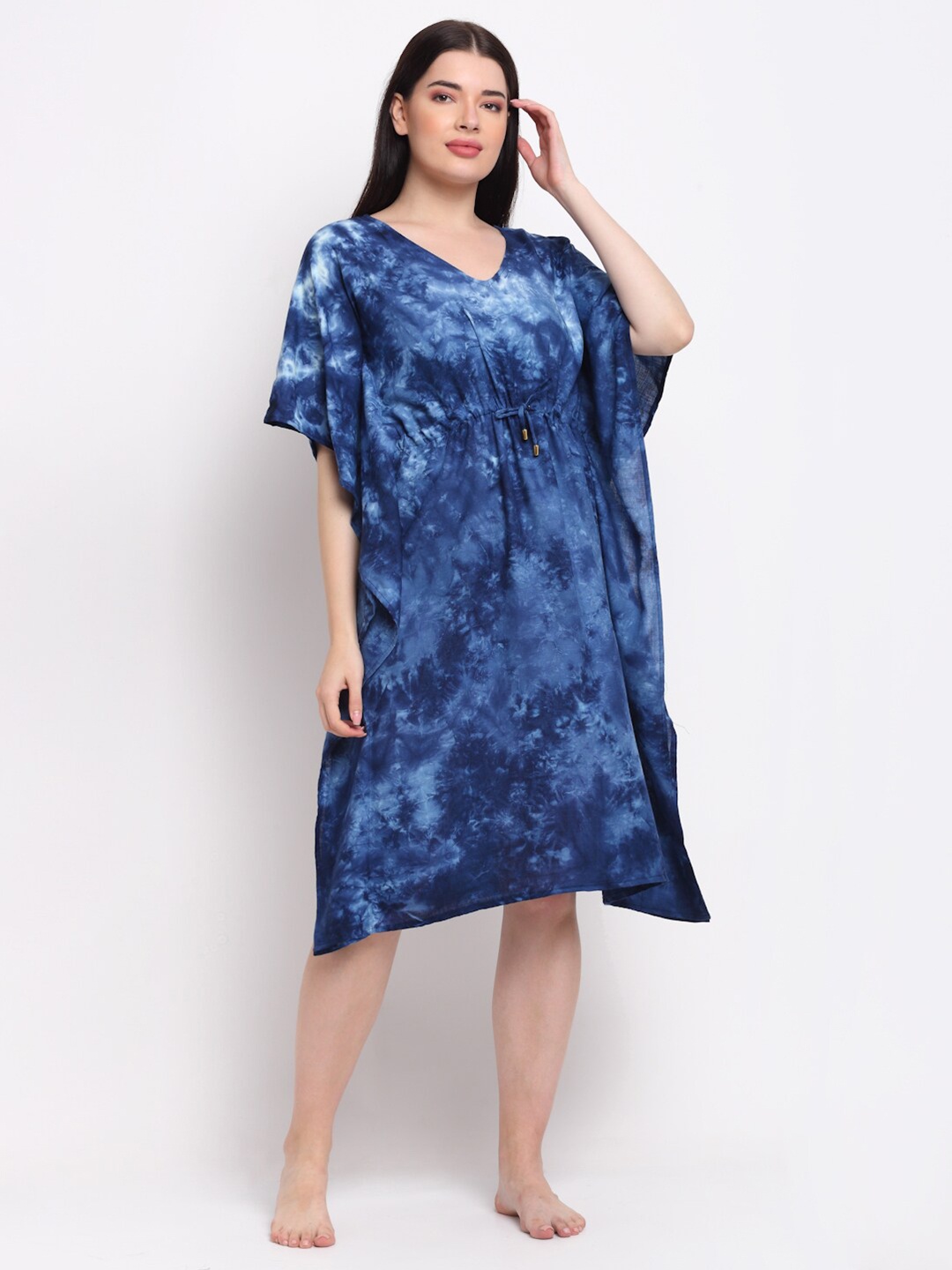

EROTISSCH Women Tie & Dye Kaftan Nightdress, Blue