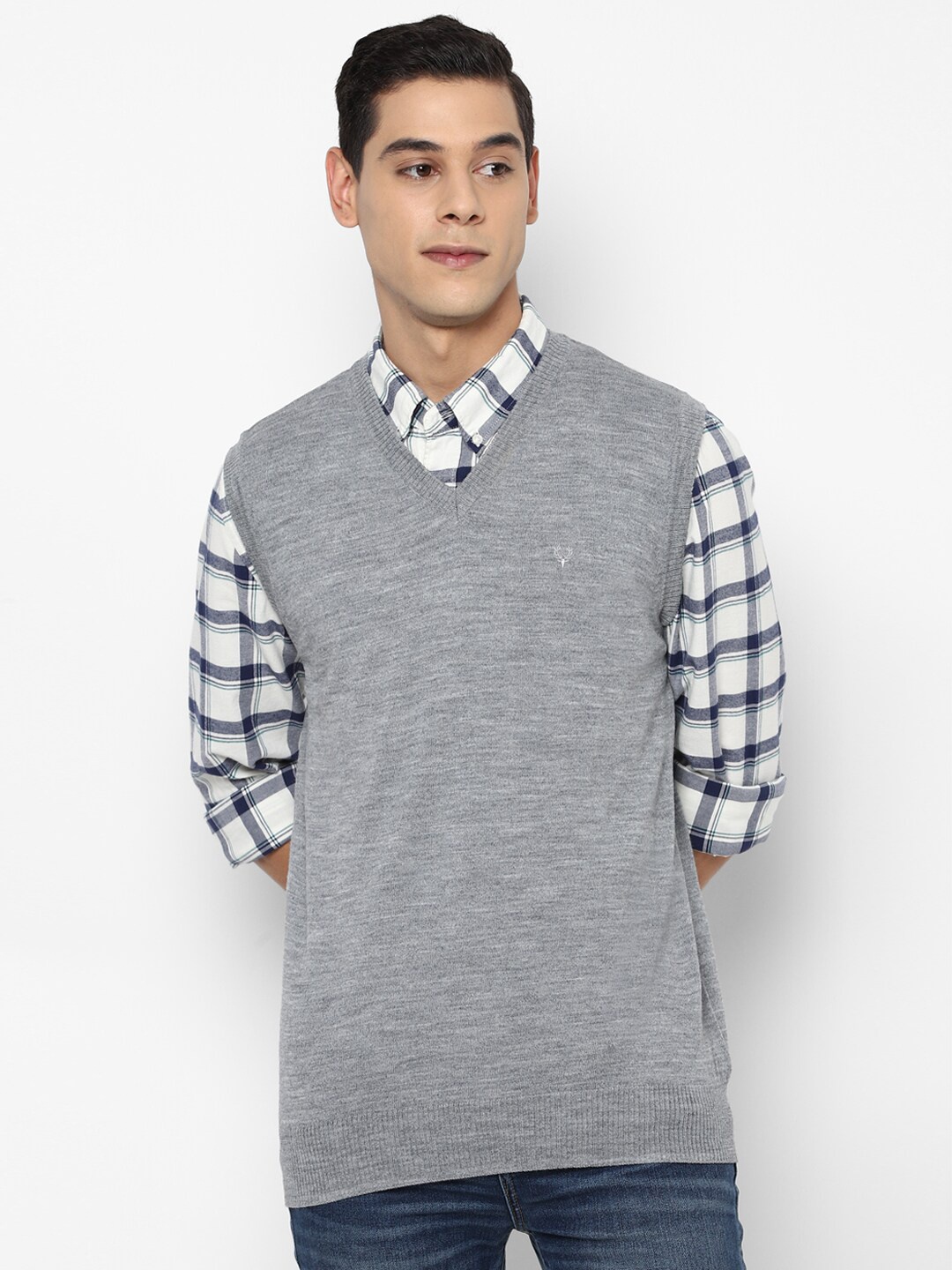 

Allen Solly Men Grey Self Design Pullover Acrylic Sweater Vest