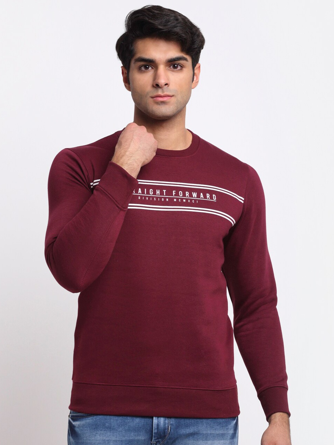 

Rodamo Men Maroon Printed Sweatshirt