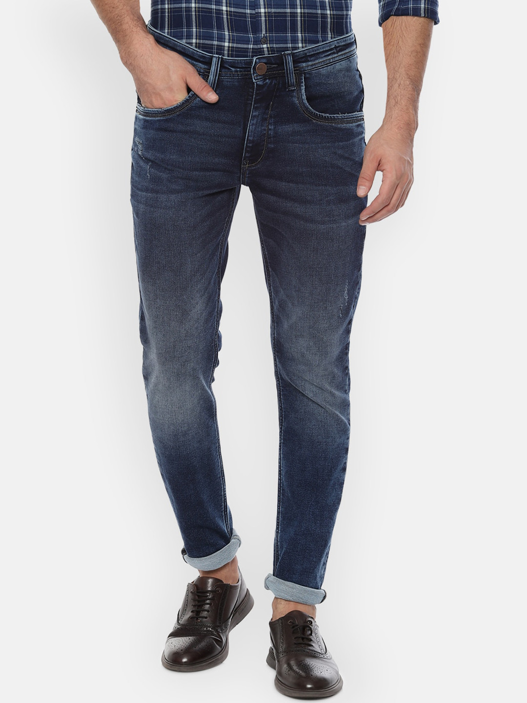 

Van Heusen Sport Men Navy Blue Slim Fit Low Distress Heavy Fade Jeans