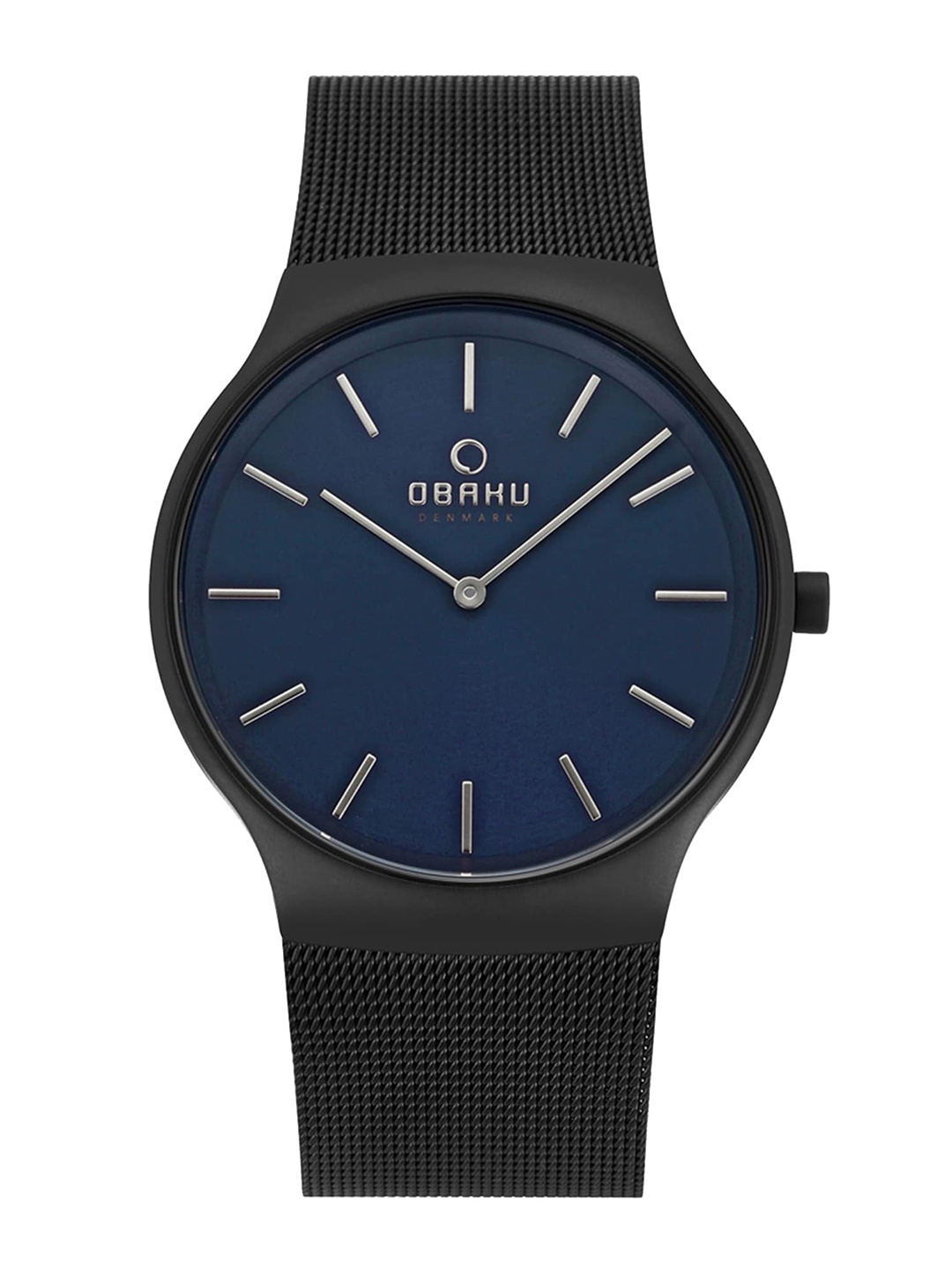 Obaku Men Blue Brass Dial & Black Stainless Steel Straps Analogue Watch V178GXBLMB