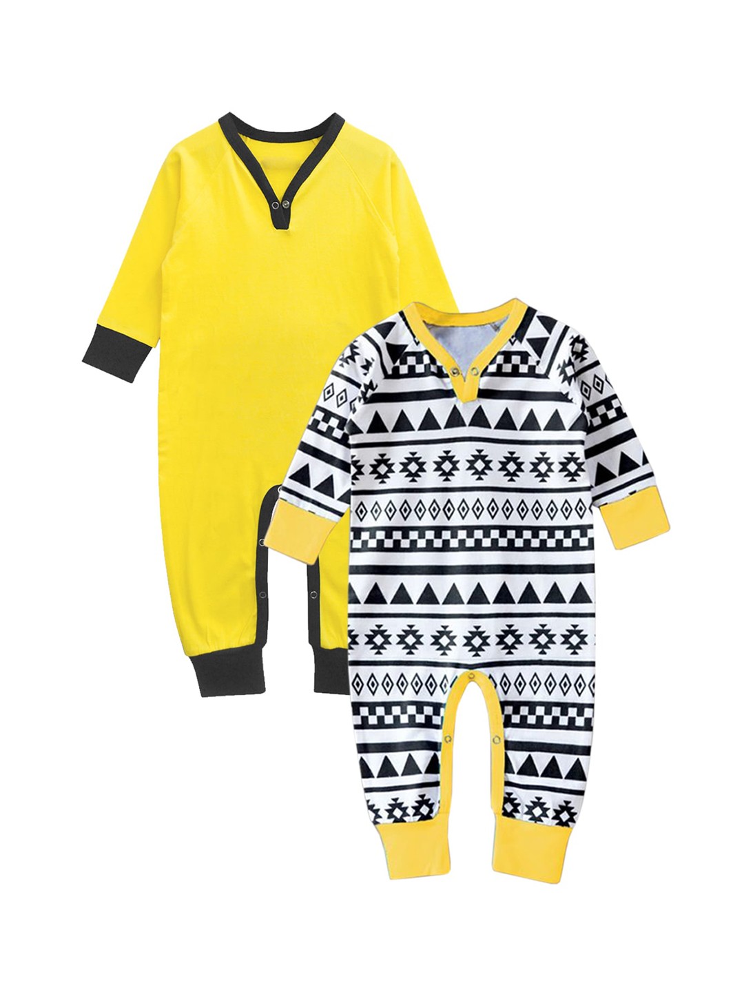 

A.T.U.N. Kids Pack of 2 Yellow & Black Pure Cotton Rompers