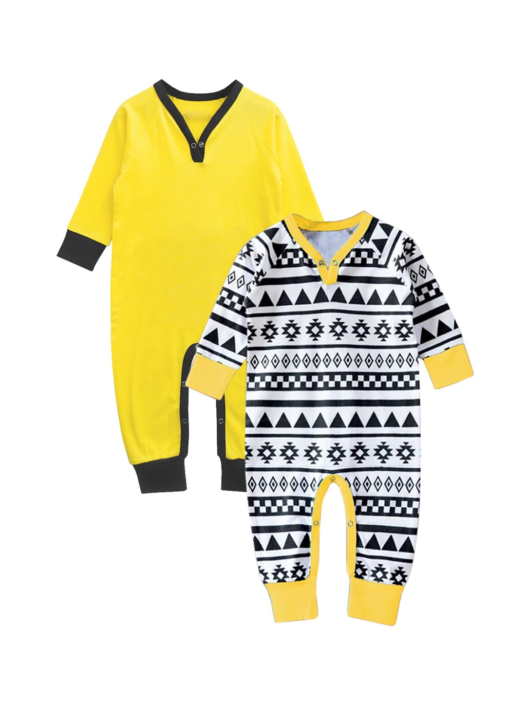 

A.T.U.N Infant Kids Pack of 2 Yellow & Black Pure Cotton Rompers