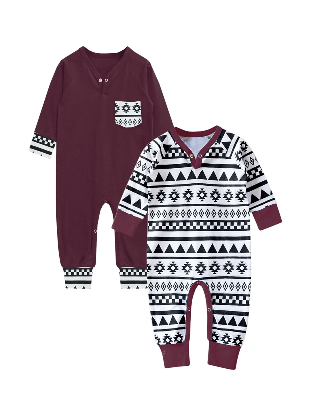 

A.T.U.N. Infant Kids Pack of 2 Purple & White Pure Cotton Rompers