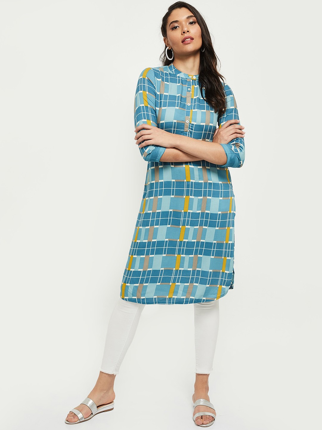 

max Women Blue Geometric Printed Kurta