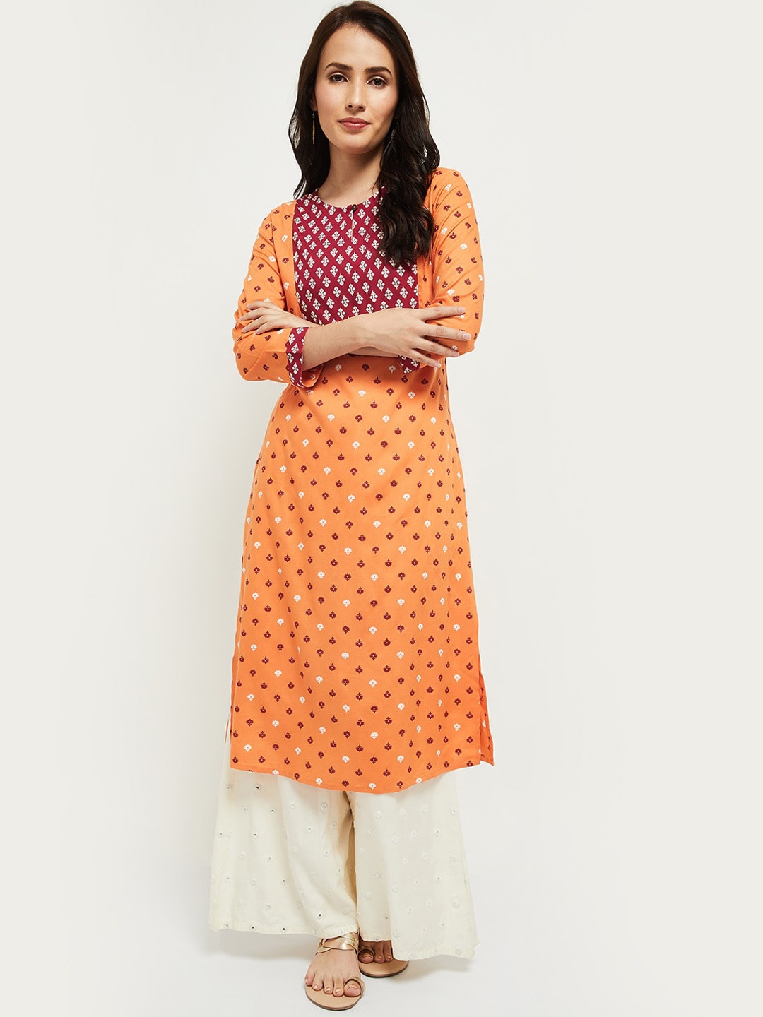 

max Women Orange & Pink Ethnic Motifs Printed Kurta