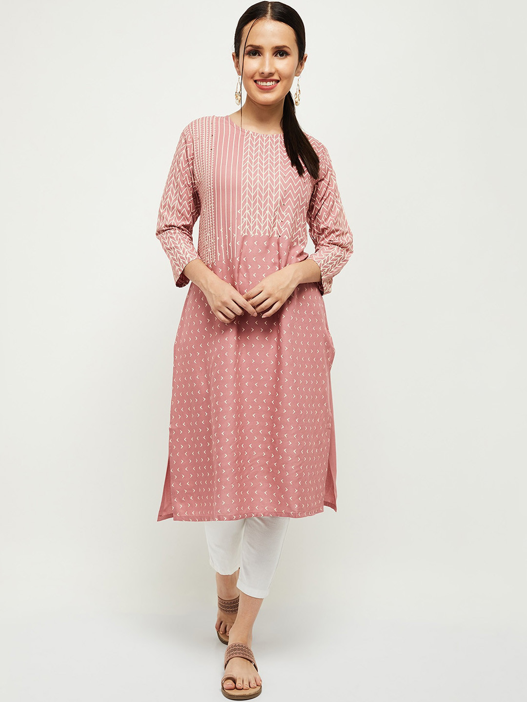

max Women Mauve Geometric Printed Kurta