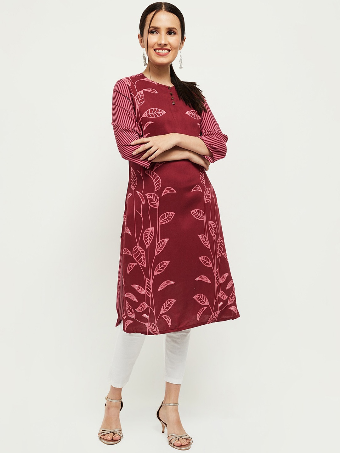 

max Women Maroon Ethnic Motifs Printed Kurta