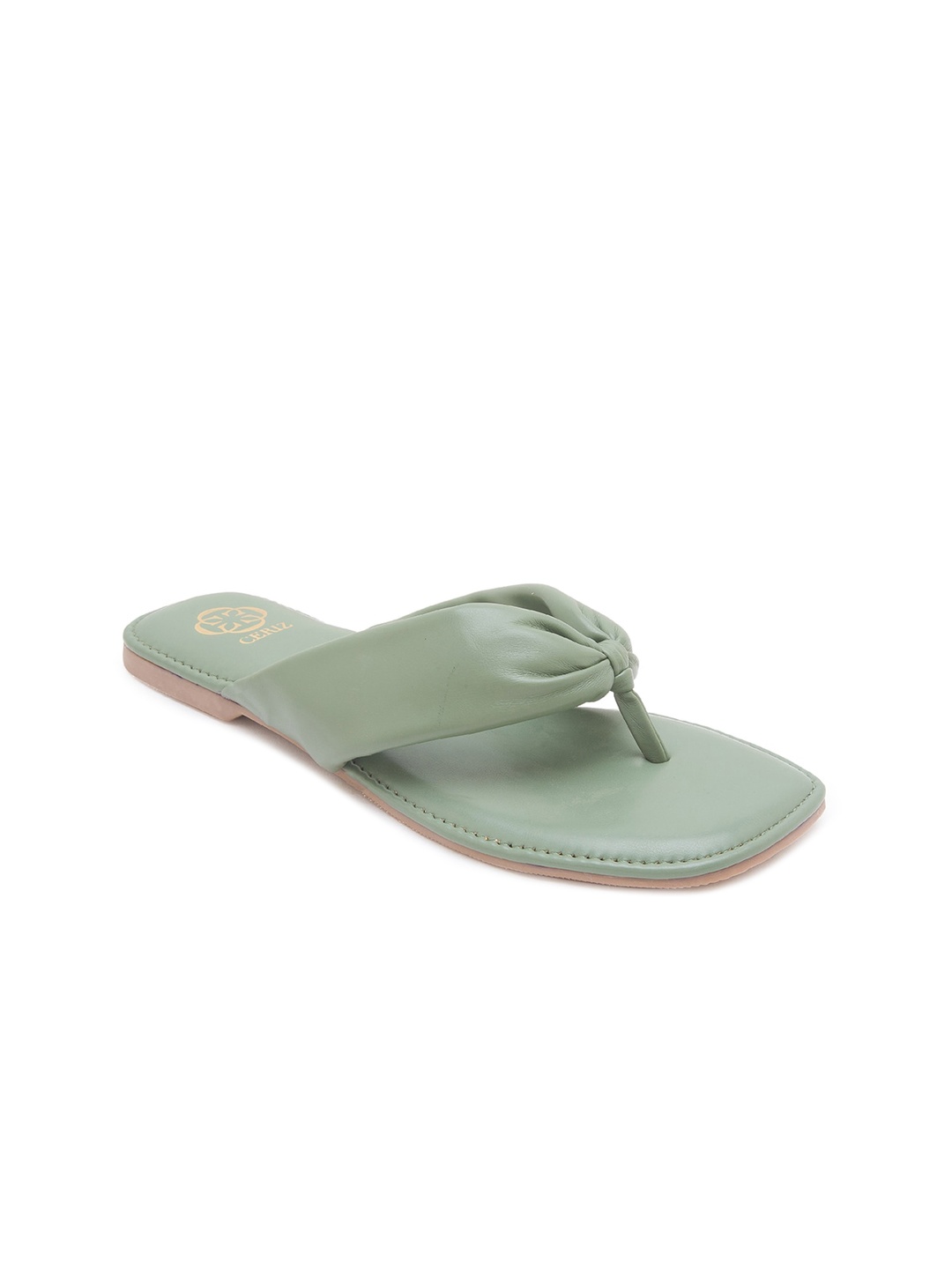 

CERIZ Women Green Leather Open Toe Flats