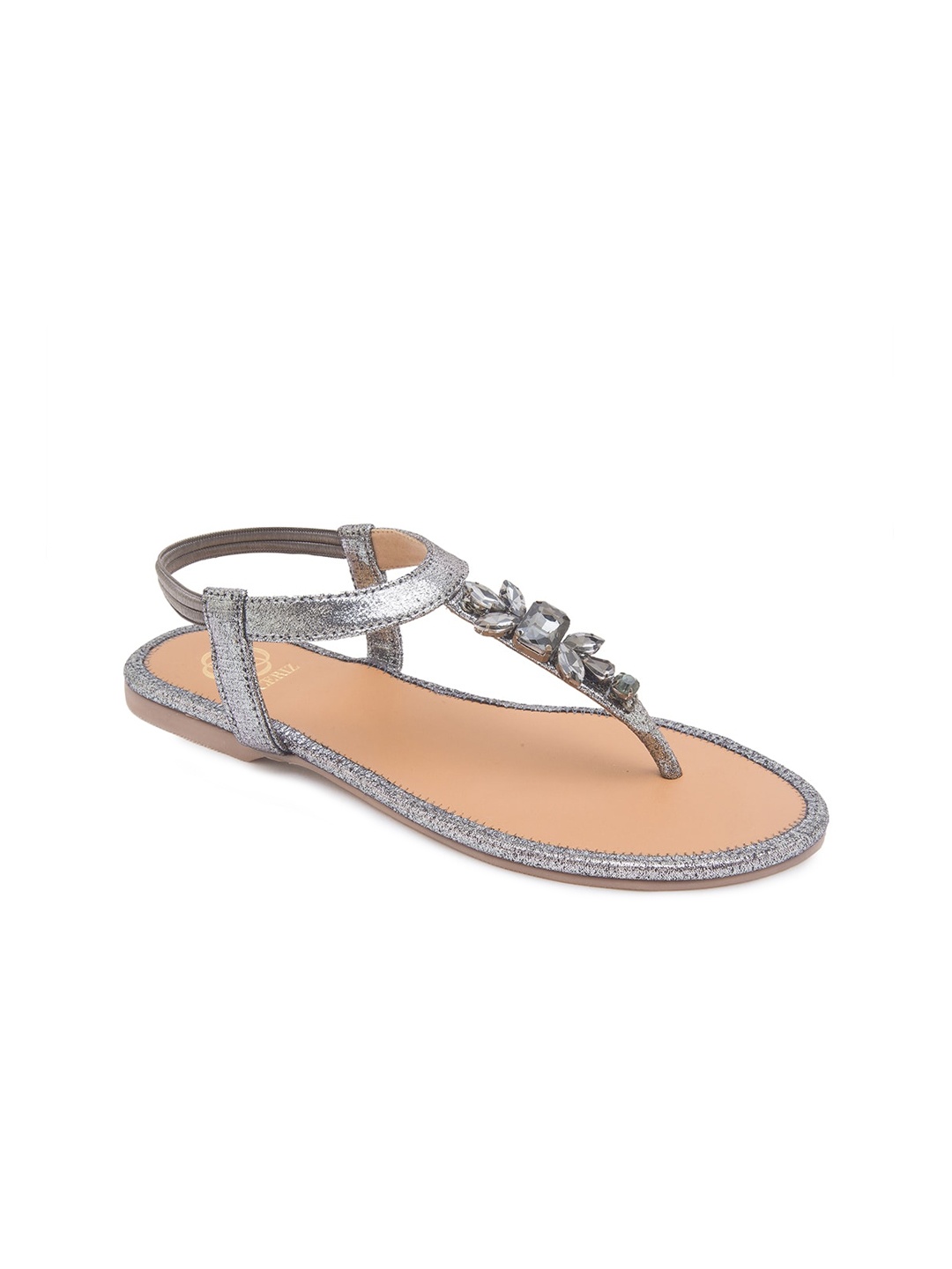 

CERIZ Women Beige Embellished T-Strap Flats