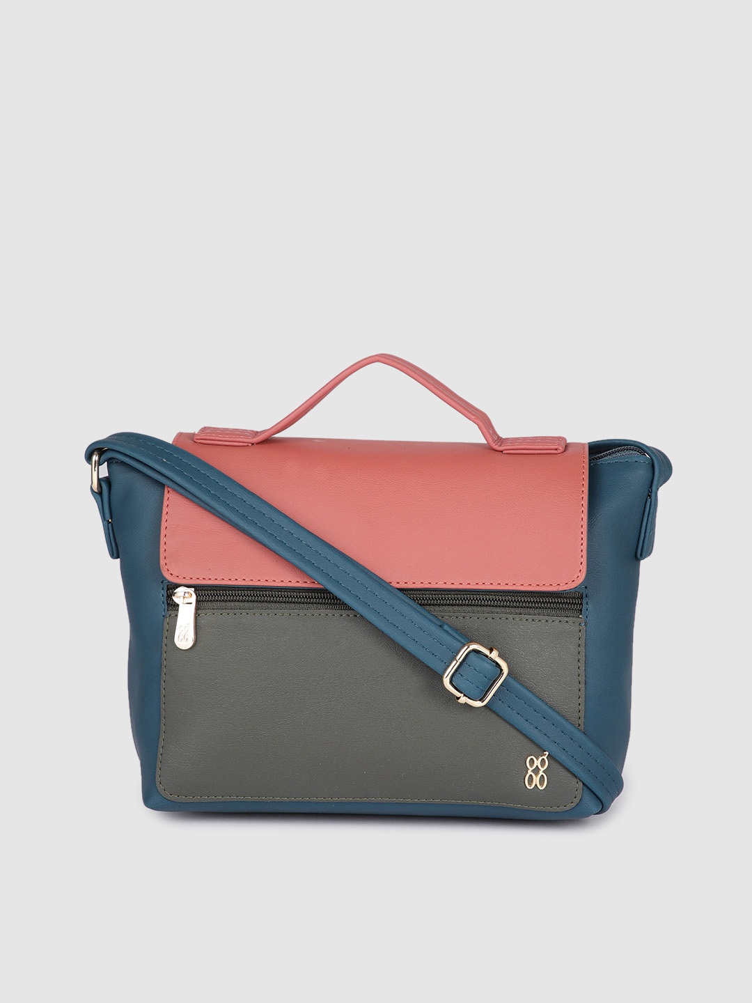 

Baggit Blue & Peach Colourblocked Structured Satchel
