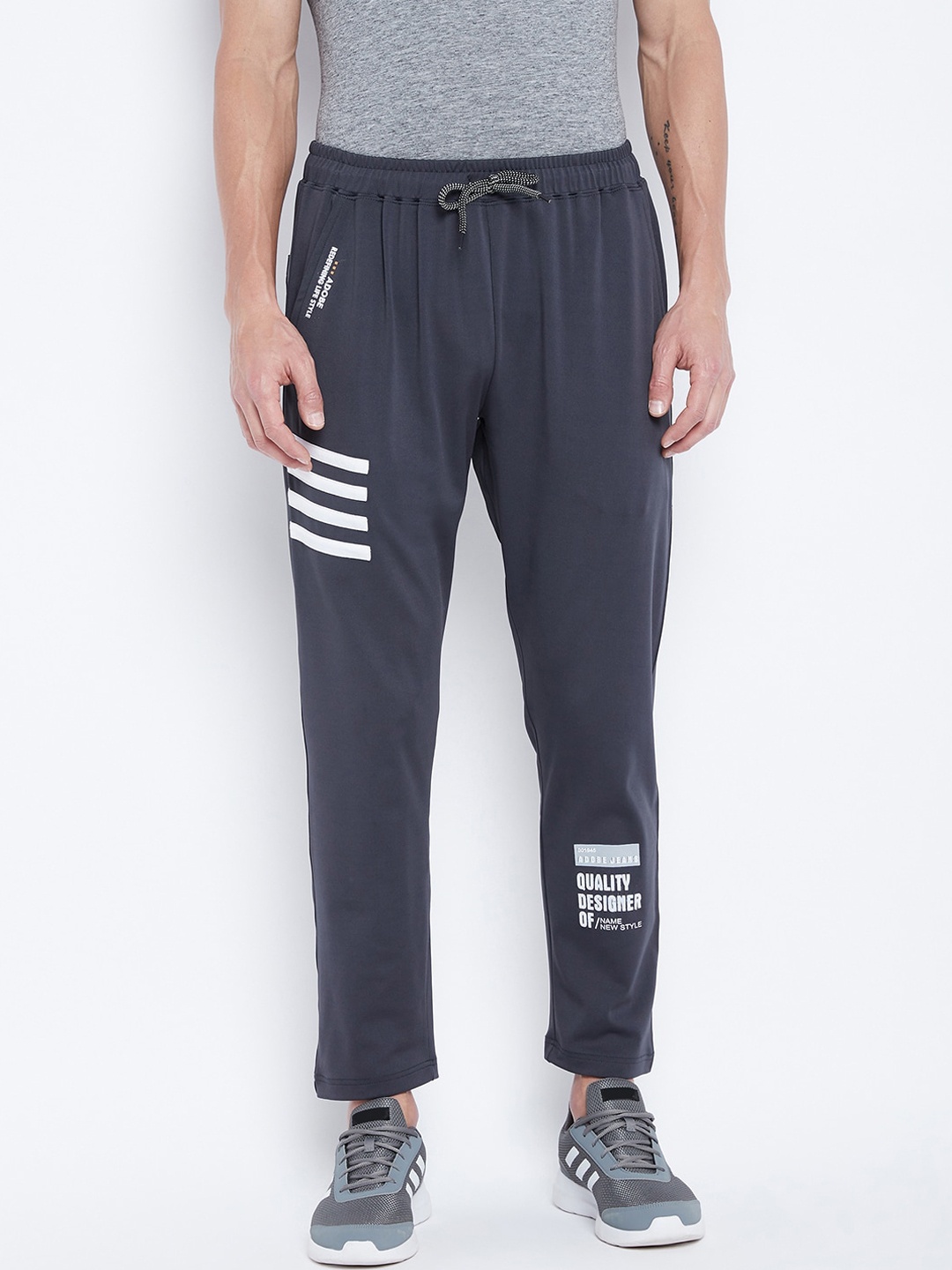 

Adobe Men Charcoal Grey & White Solid Track Pants