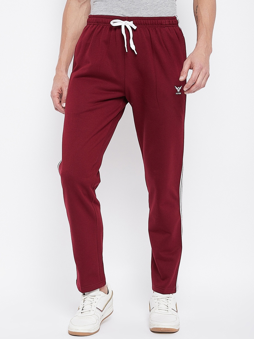 

Adobe Men Burgundy & White Solid Track Pants