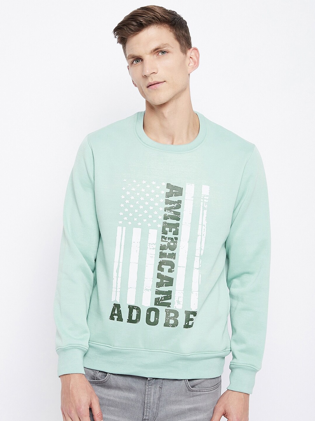 

Adobe Men Green & White Printed Cotton Sweatshirt