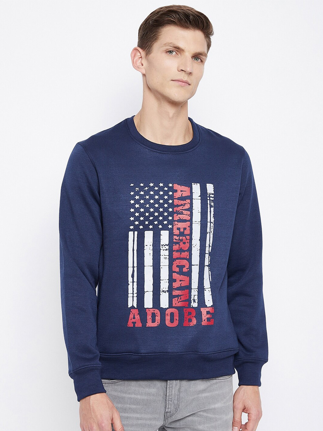 

Adobe Men Navy Blue Printed Sweatshirt