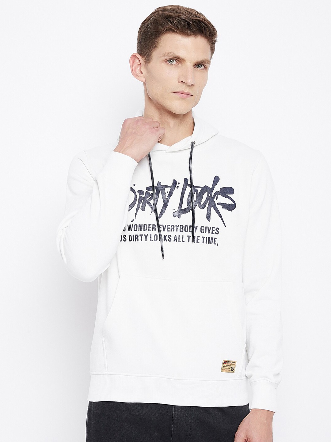

Adobe Men White Printed Hooded Sweatshirt