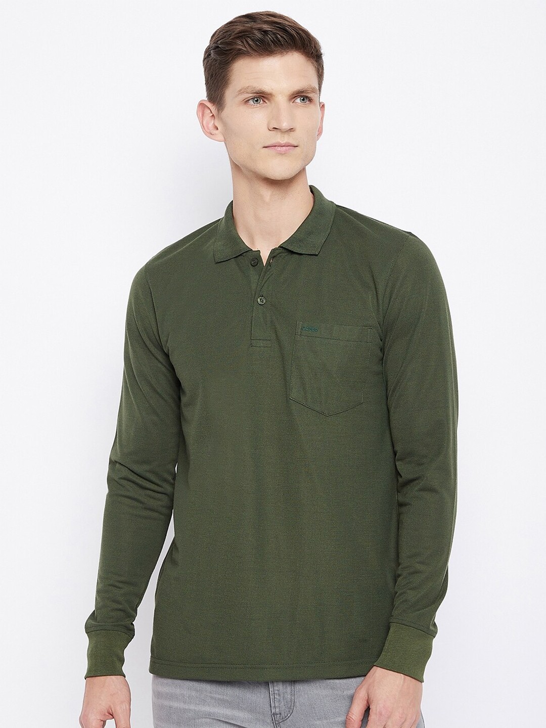 

Adobe Men Green Polo Collar Pockets T-shirt