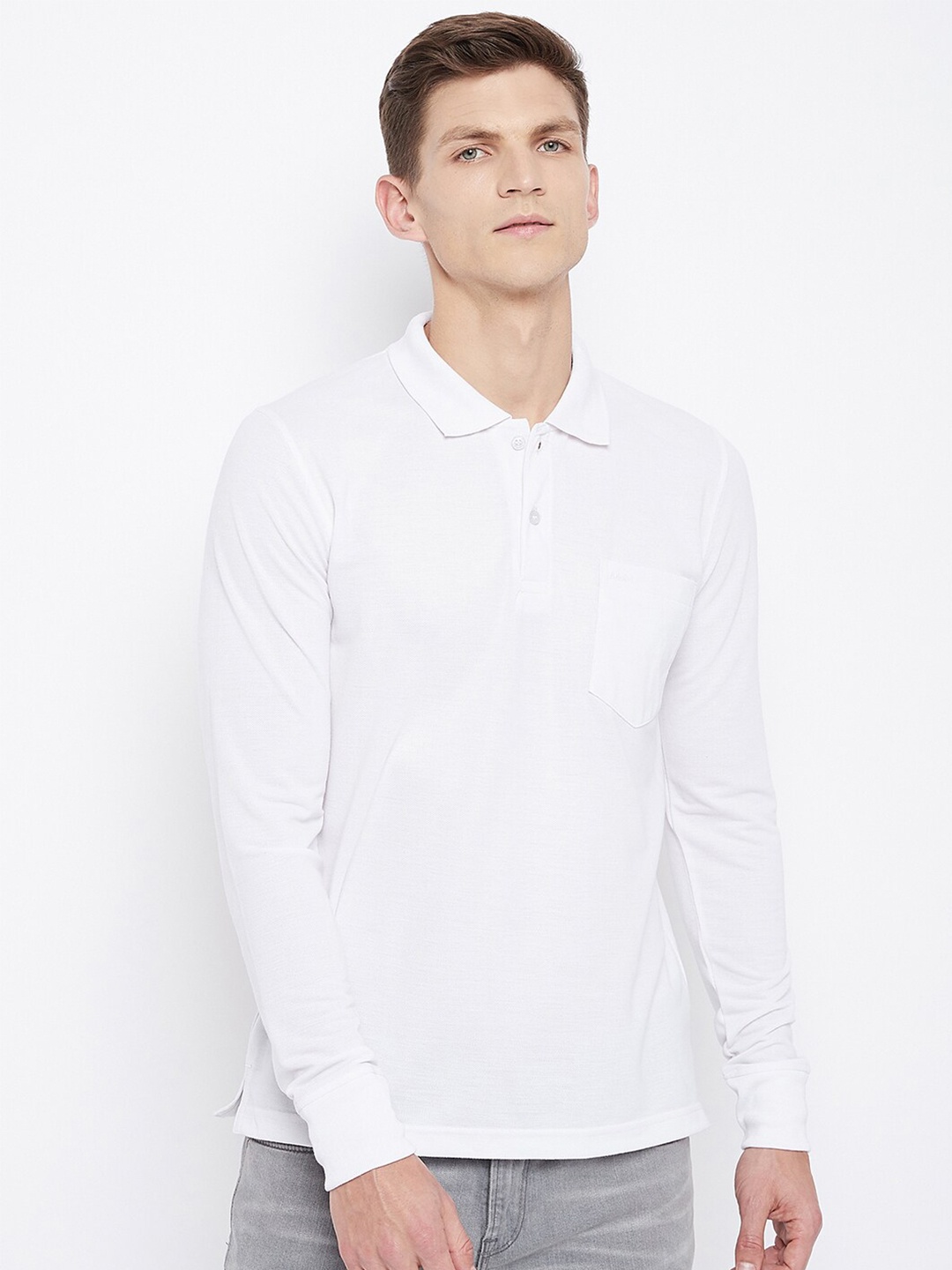 

Adobe Men White Polo Collar T-shirt