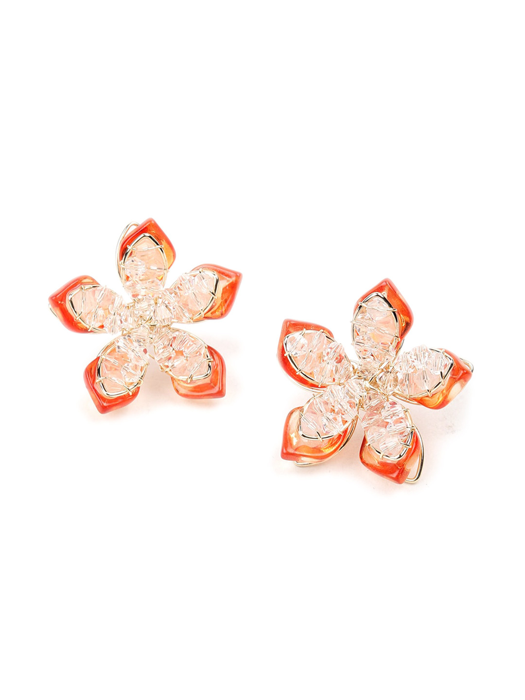 

ODETTE Gold-Toned & White Floral Studs Earrings