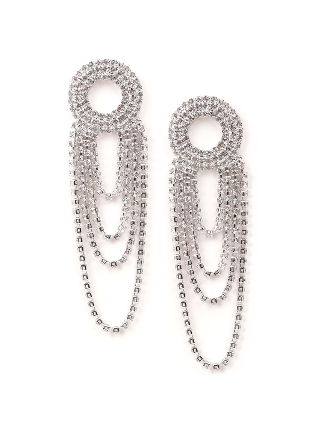 

ODETTE Silver-Toned Oval Drop Earrings