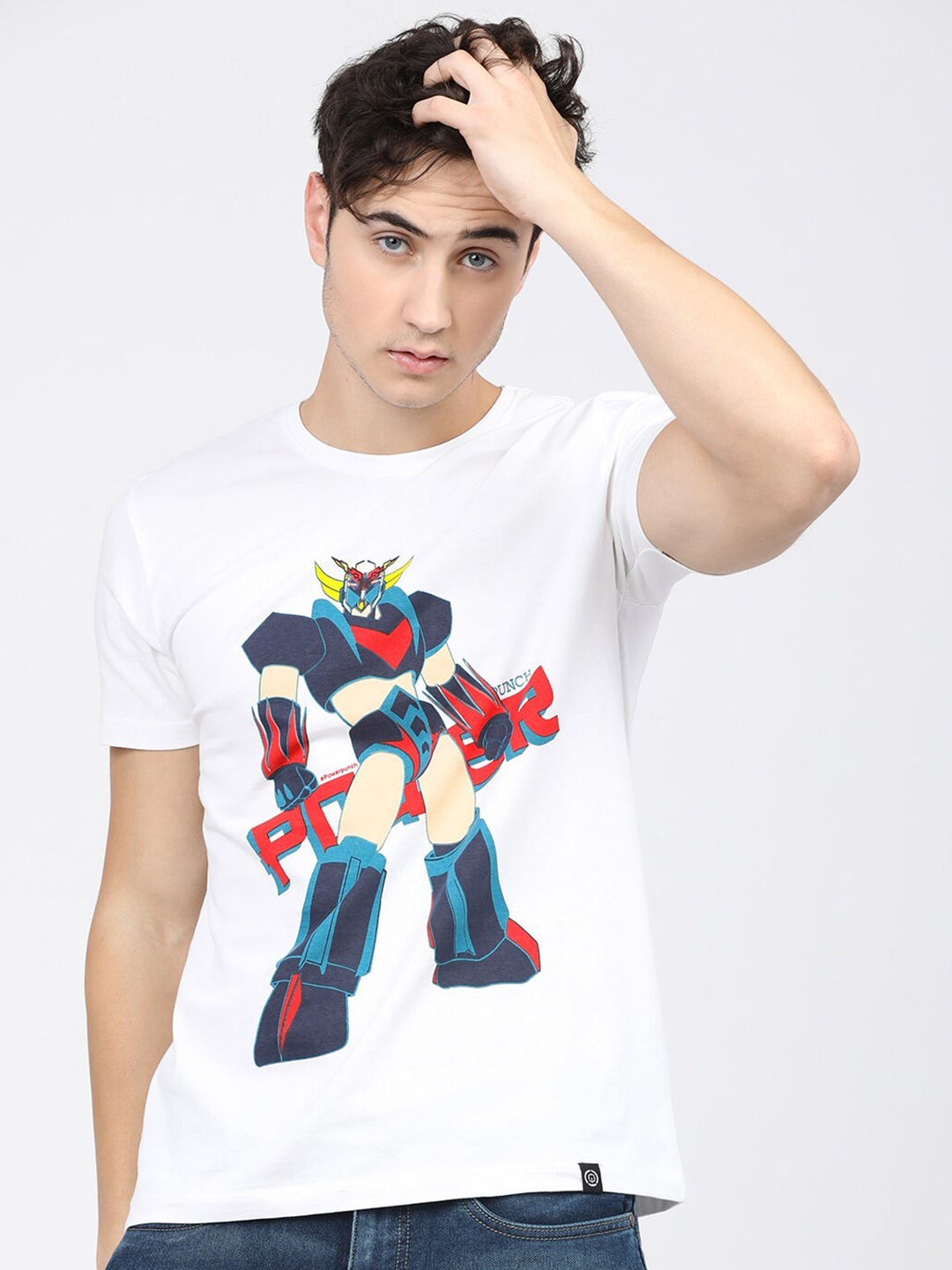 

LOCOMOTIVE Men White Printed Applique Slim Fit T-shirt