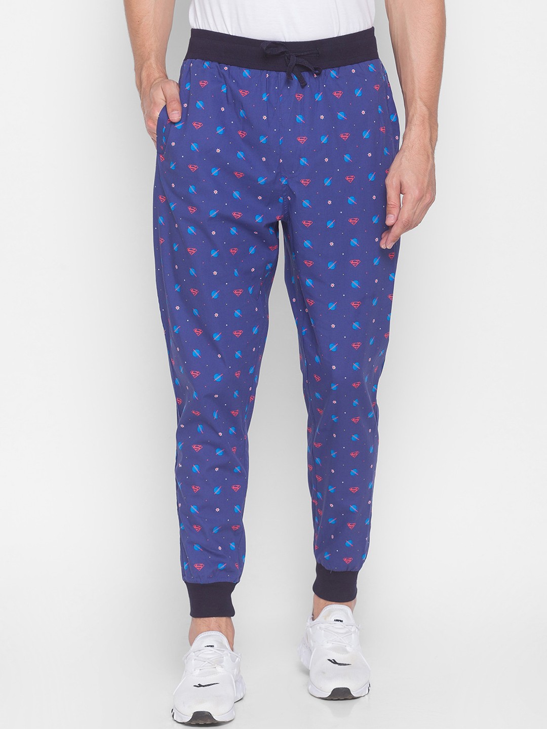 

Smugglerz Men Navy Blue & Red Humour and Comic Printed Pure Cotton Comfort-Fit Joggers
