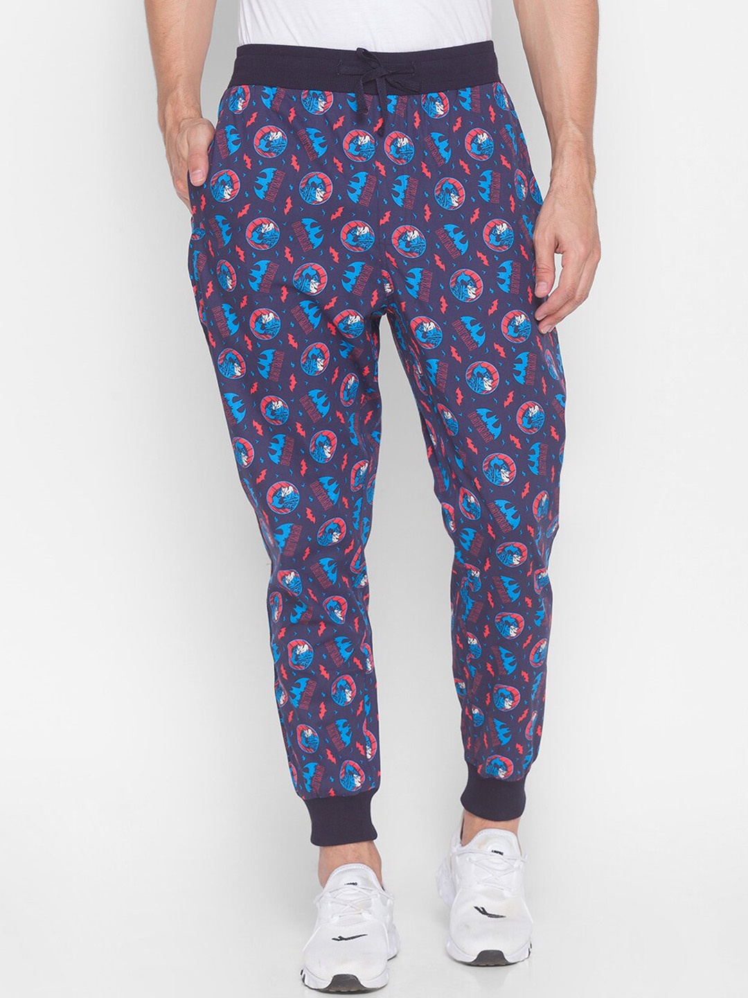 

Smugglerz Men Navy Blue & Red Humour and Comic Printed Pure Cotton Comfort-Fit Joggers