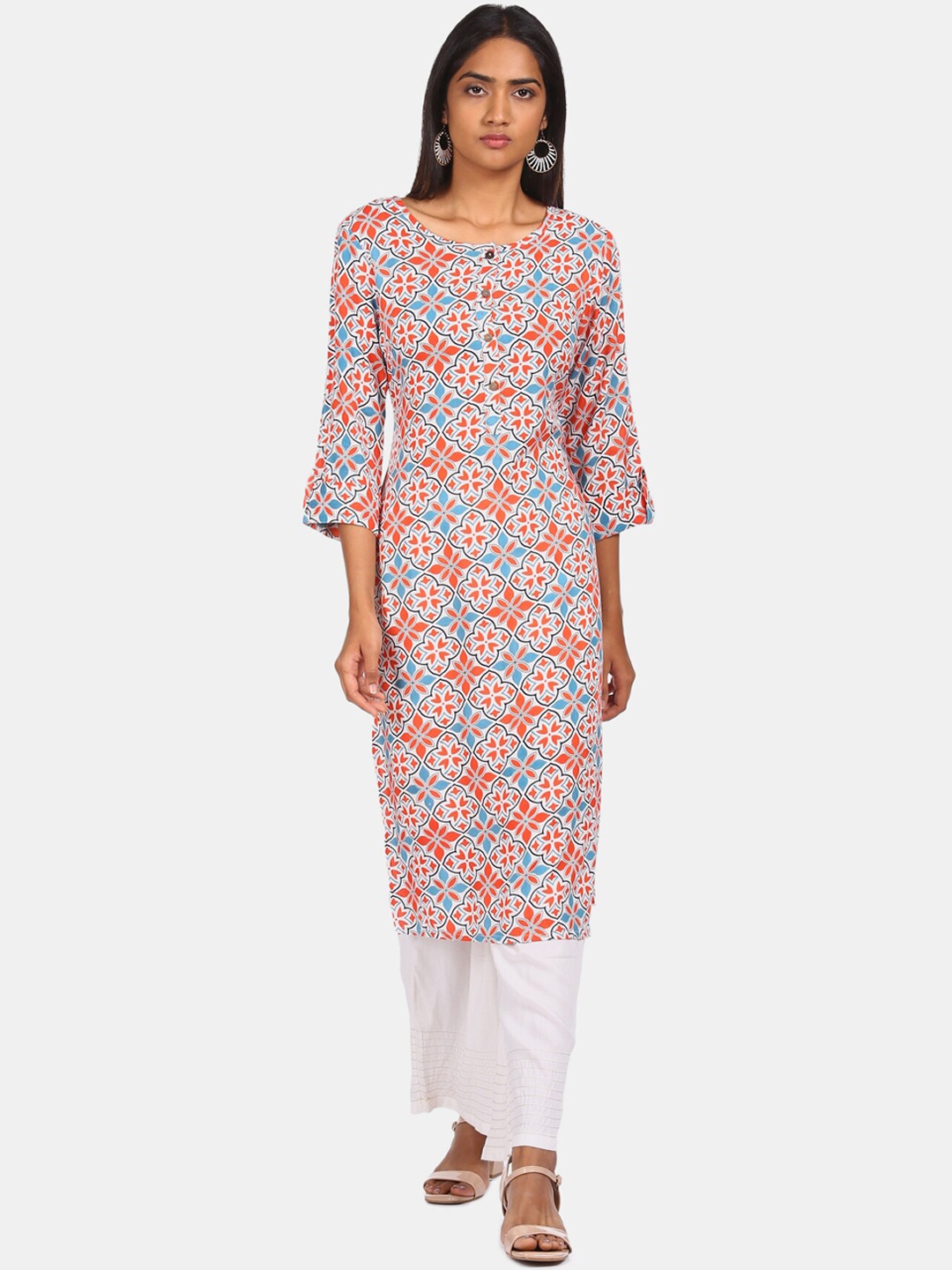 

Karigari Women White Ethnic Motifs Printed Kurta