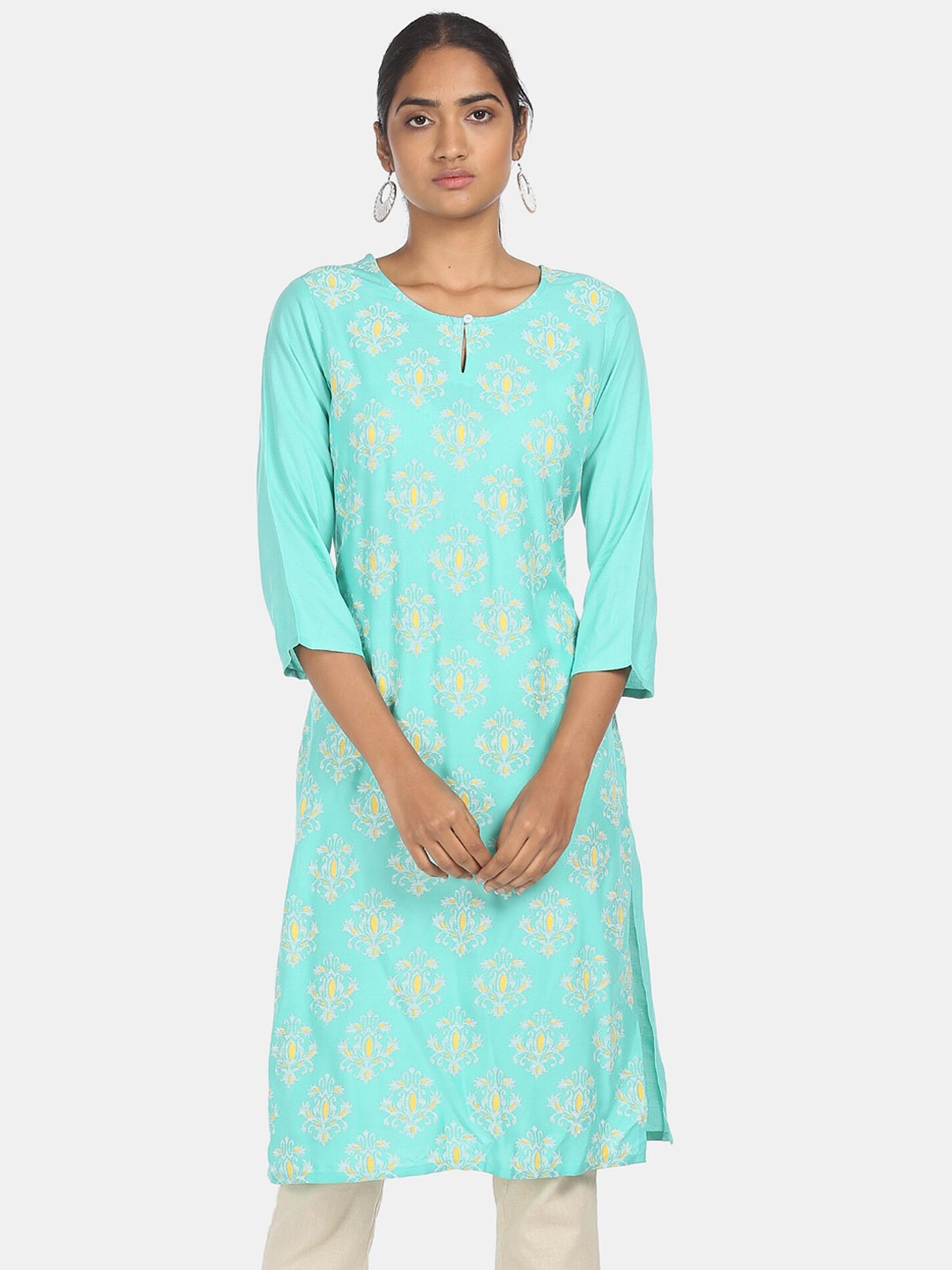 

Karigari Women Blue Floral Printed Kurta