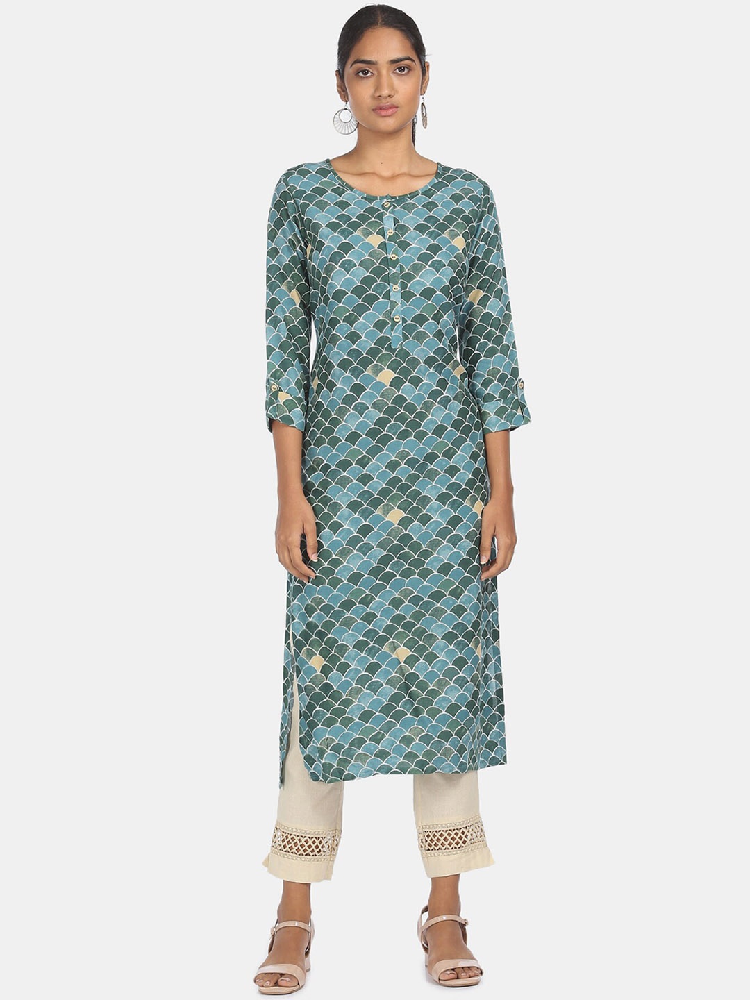 Karigari Women Green Printed Kurta
