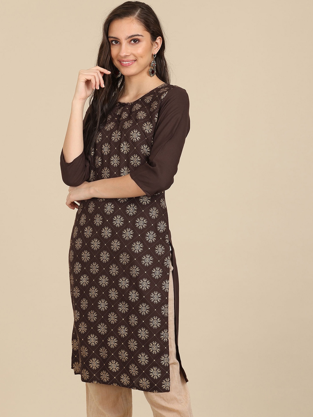 

Karigari Women Brown Embellished Flared Sleeves Kurta