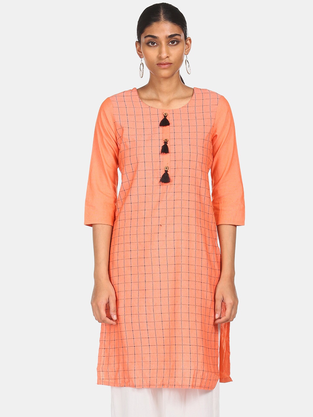 

Karigari Women Orange Striped Gotta Patti Kurta