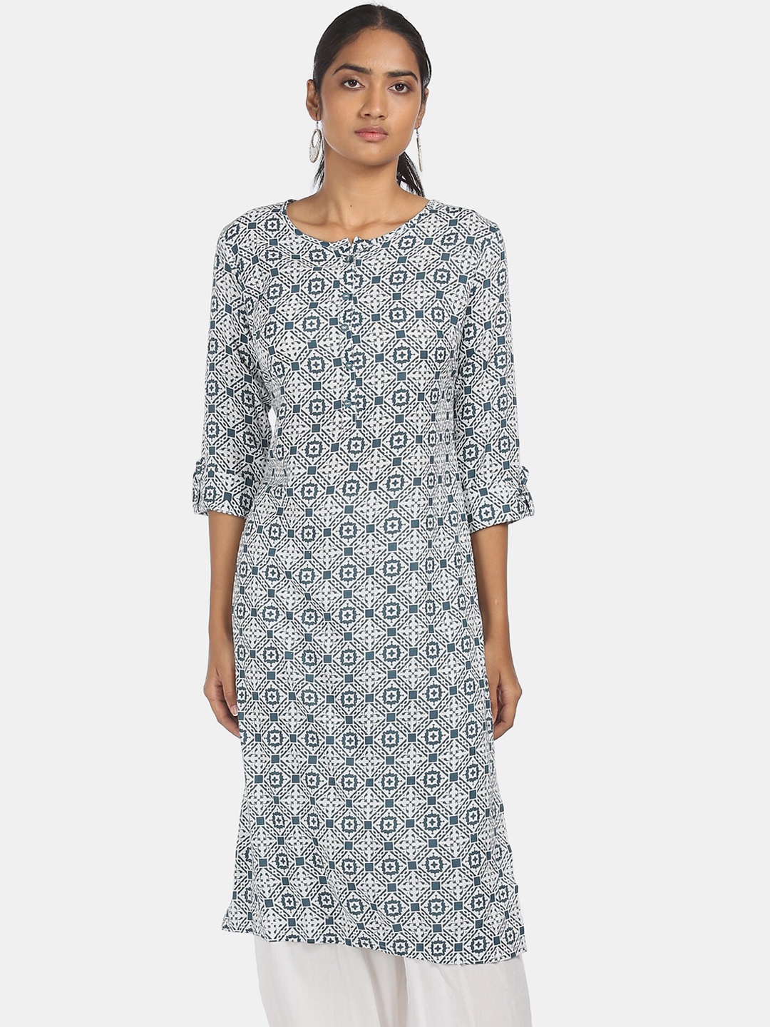 

Karigari Women Blue Floral Printed Kurta