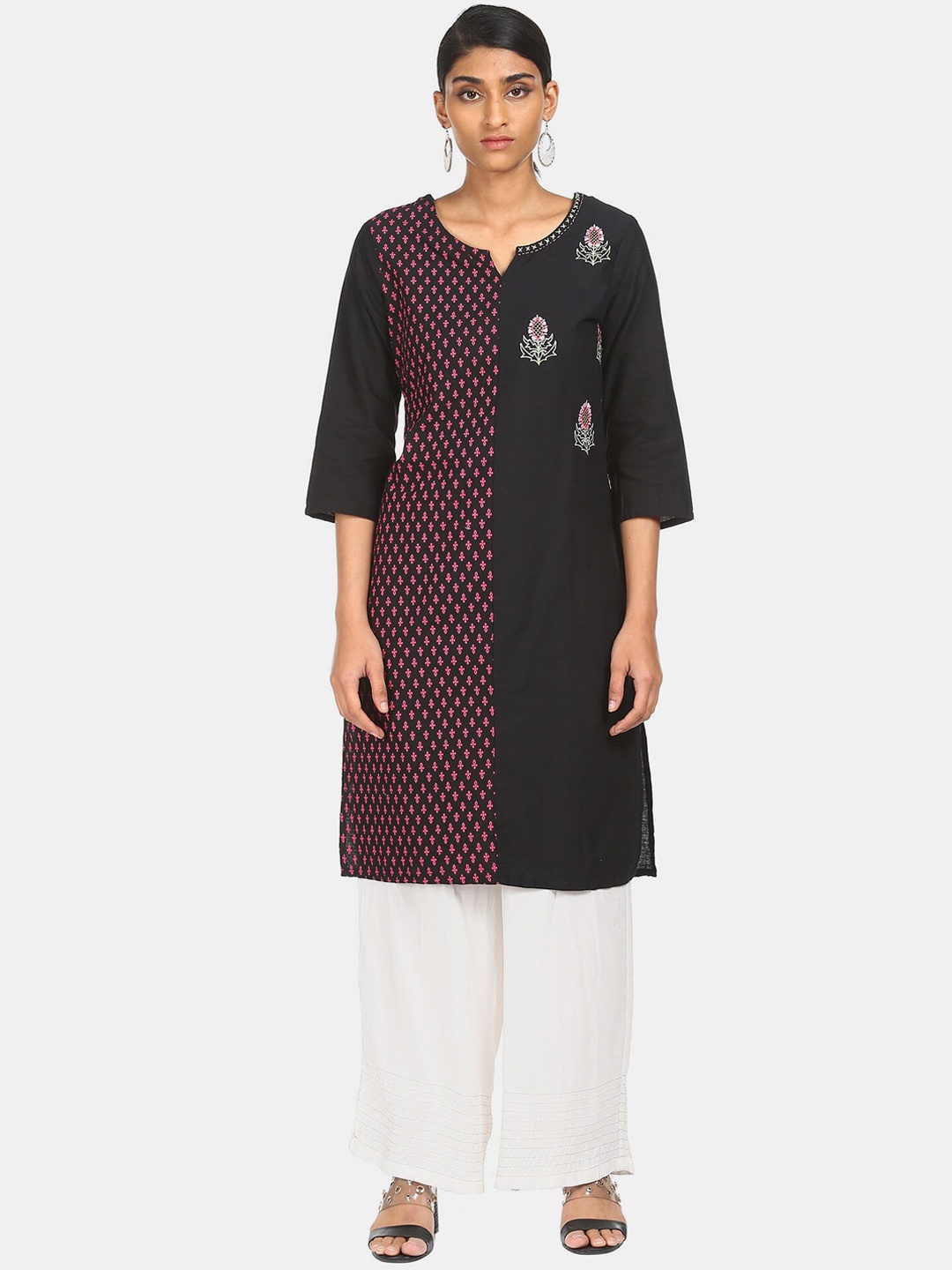 

Karigari Women Black Ethnic Motifs Printed Thread Work Kurta