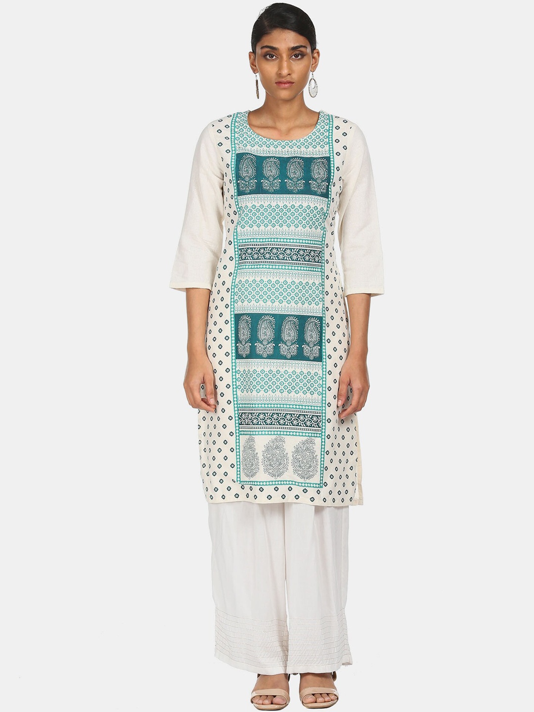 

Karigari Women White Ethnic Motifs Printed Thread Work Kurta