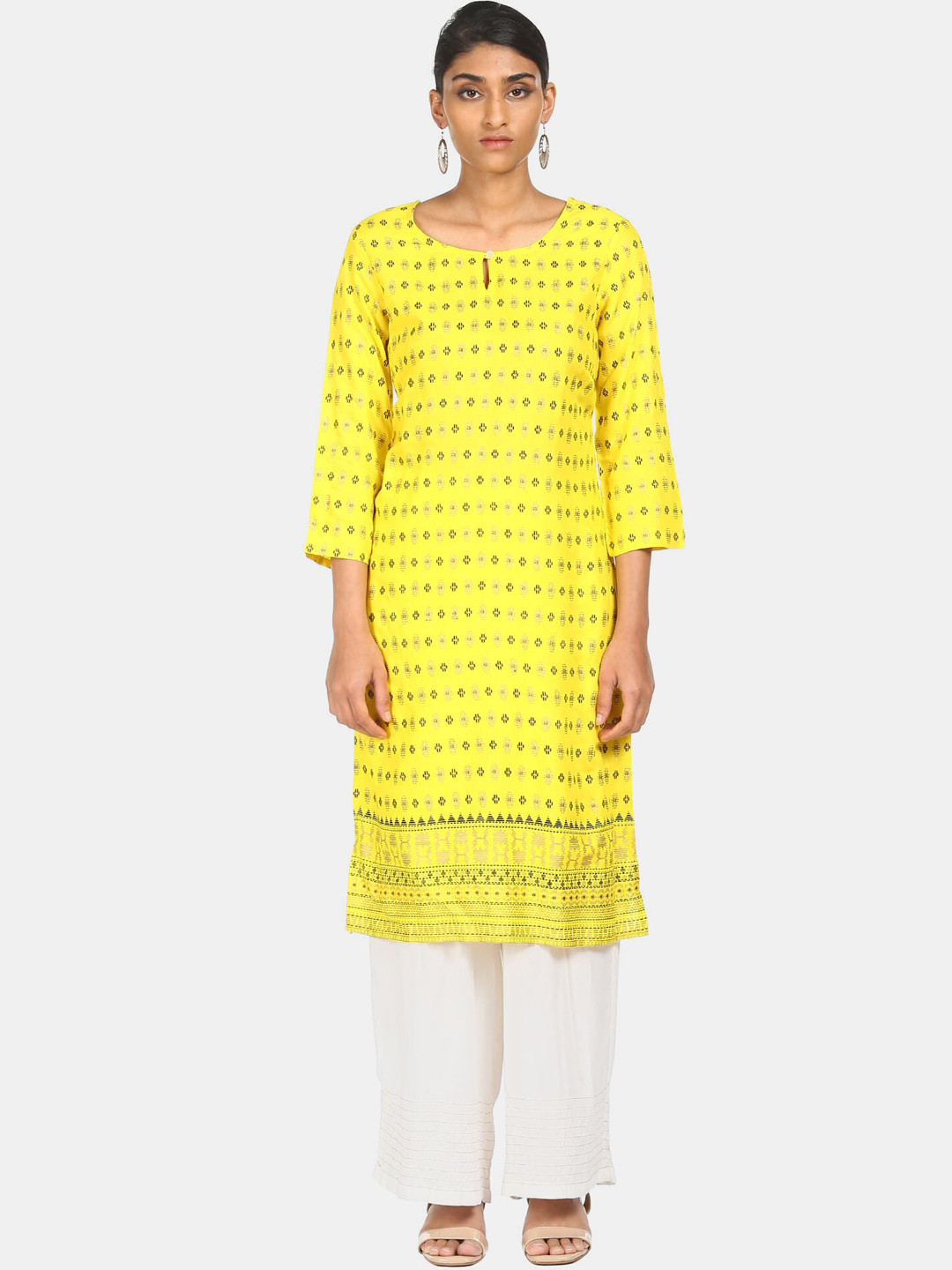 

Karigari Women Yellow Geometric Kurta