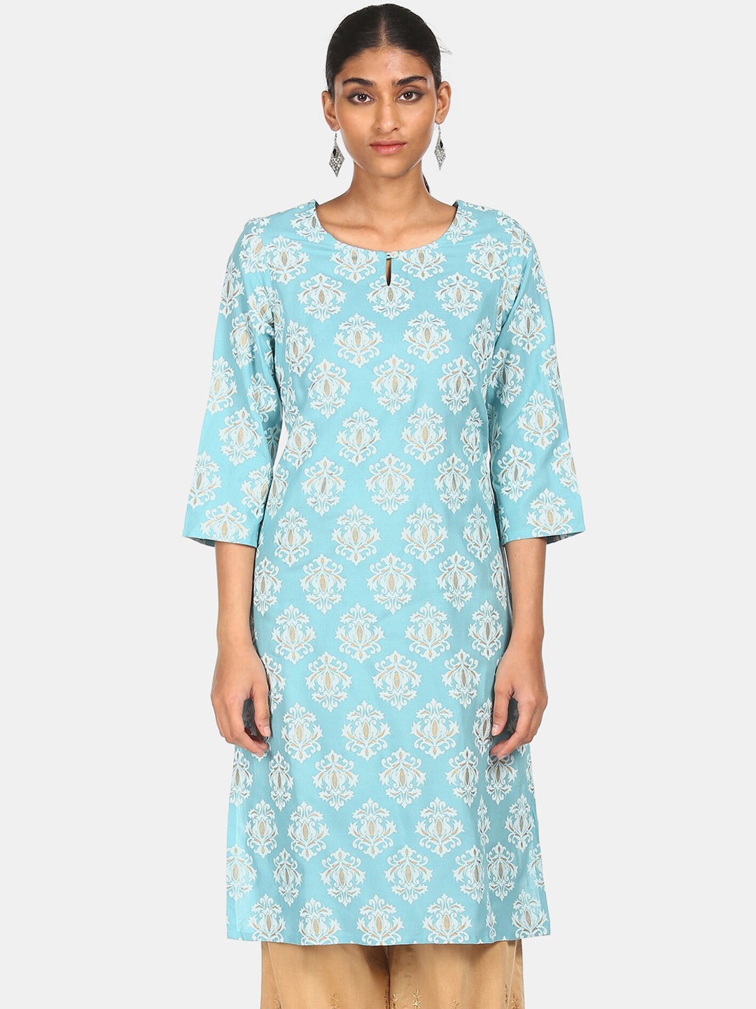 

Karigari Women Grey Paisley Printed Flared Sleeves Chikankari Kurta