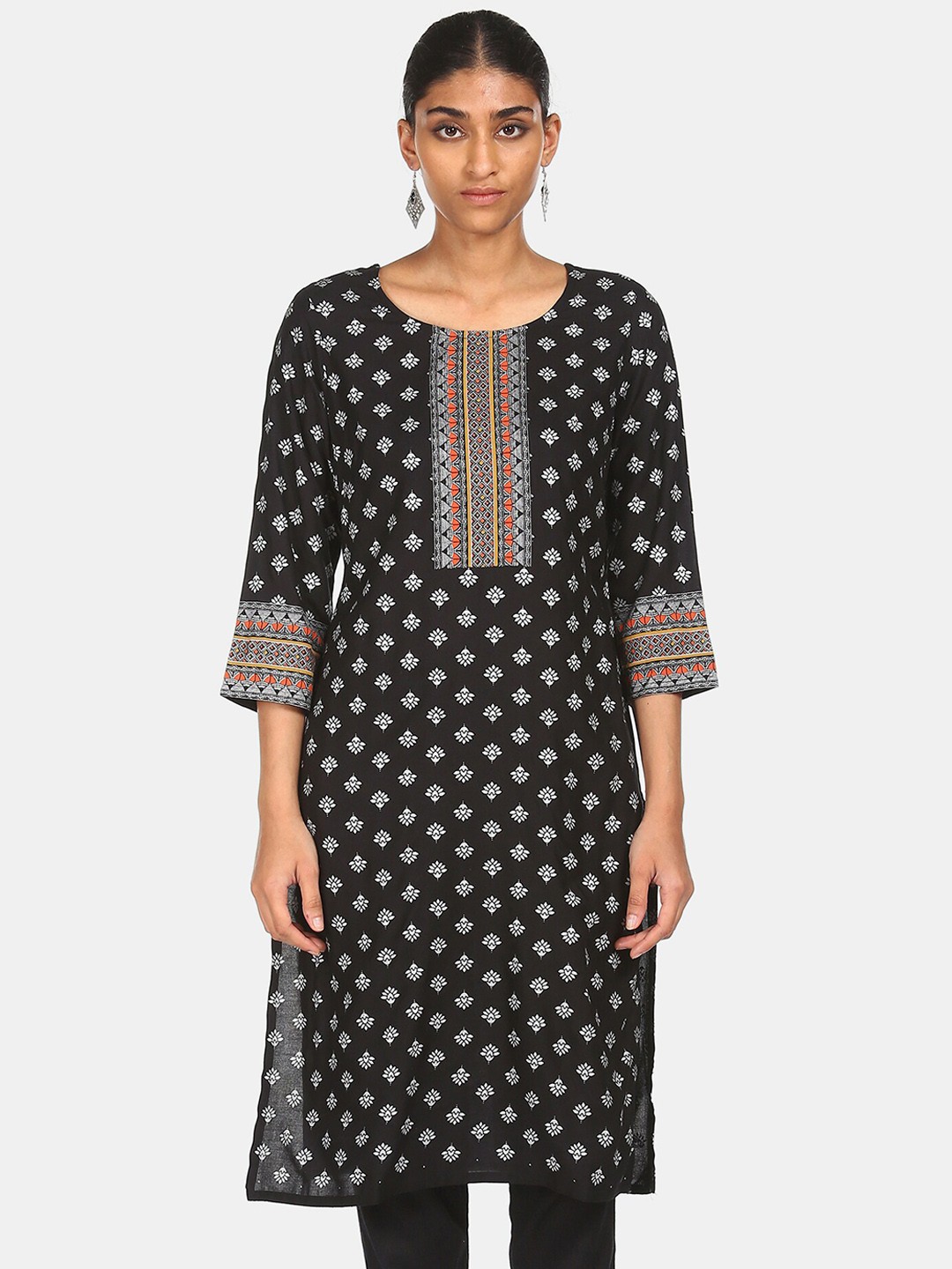 

Karigari Women Black Ethnic Motifs Printed Kurta