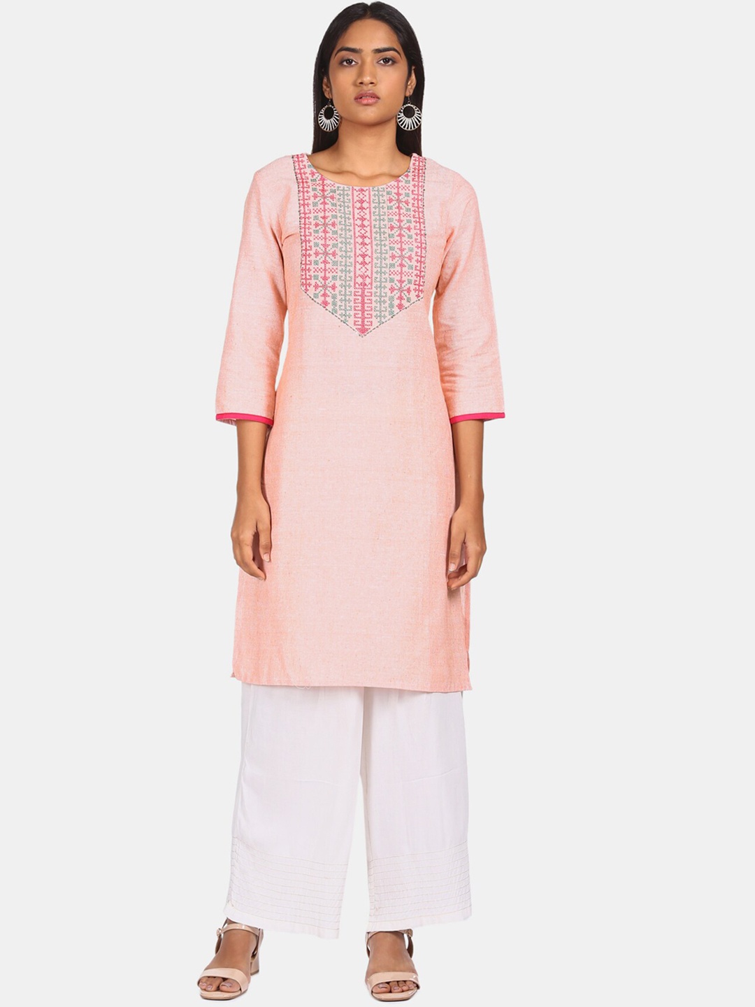 

Karigari Women Orange Yoke Design Yoke Design Kurta