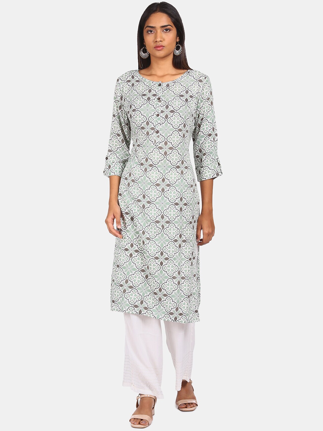 

Karigari Women White Ethnic Motifs Printed Kurta
