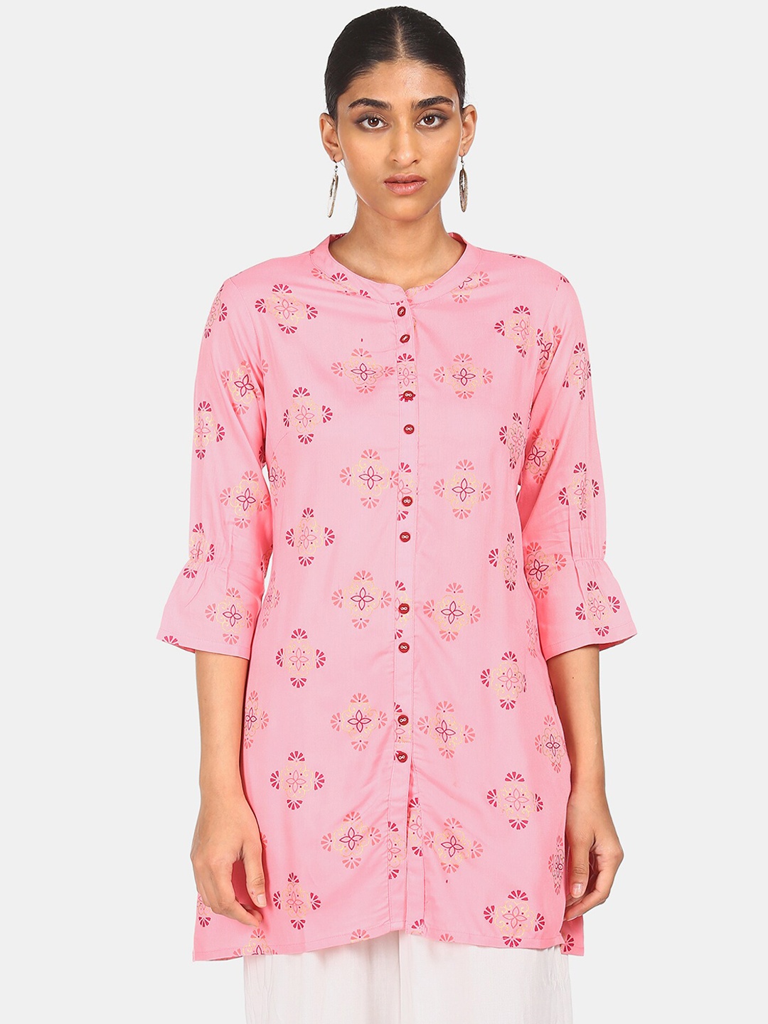 

Karigari Women Pink Floral Printed Anarkali Kurta