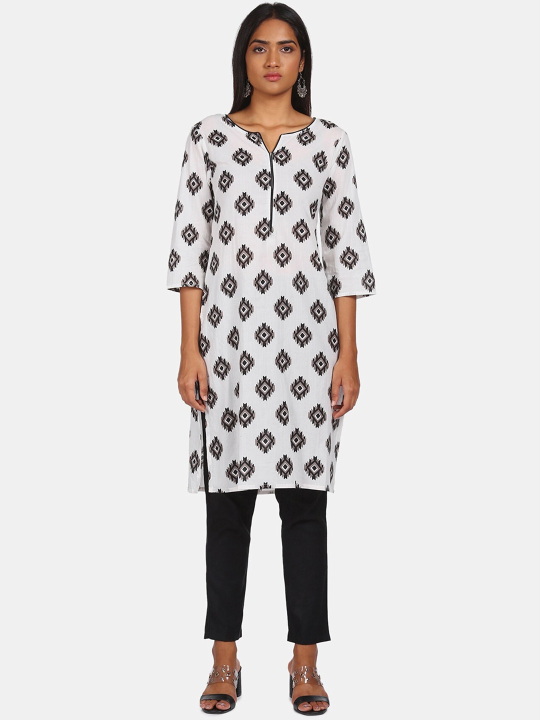 

Karigari Women White Ethnic Motifs Printed Thread Work Kurta