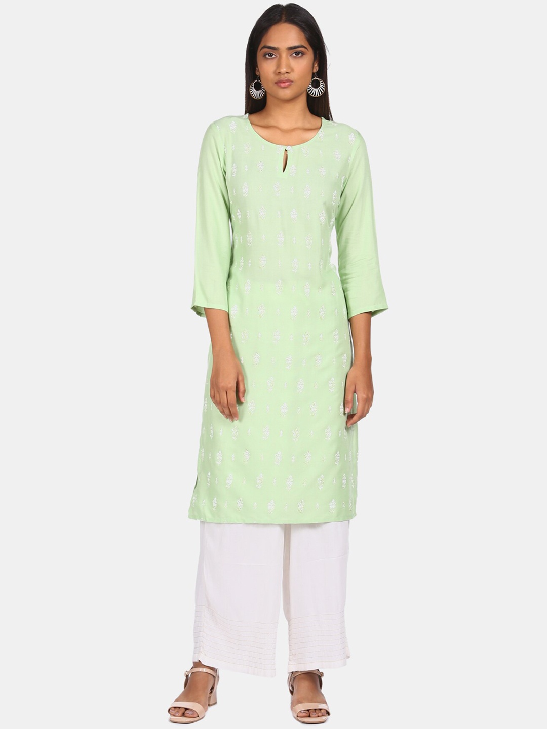 

Karigari Women Green Embellished Keyhole Neck Kurta