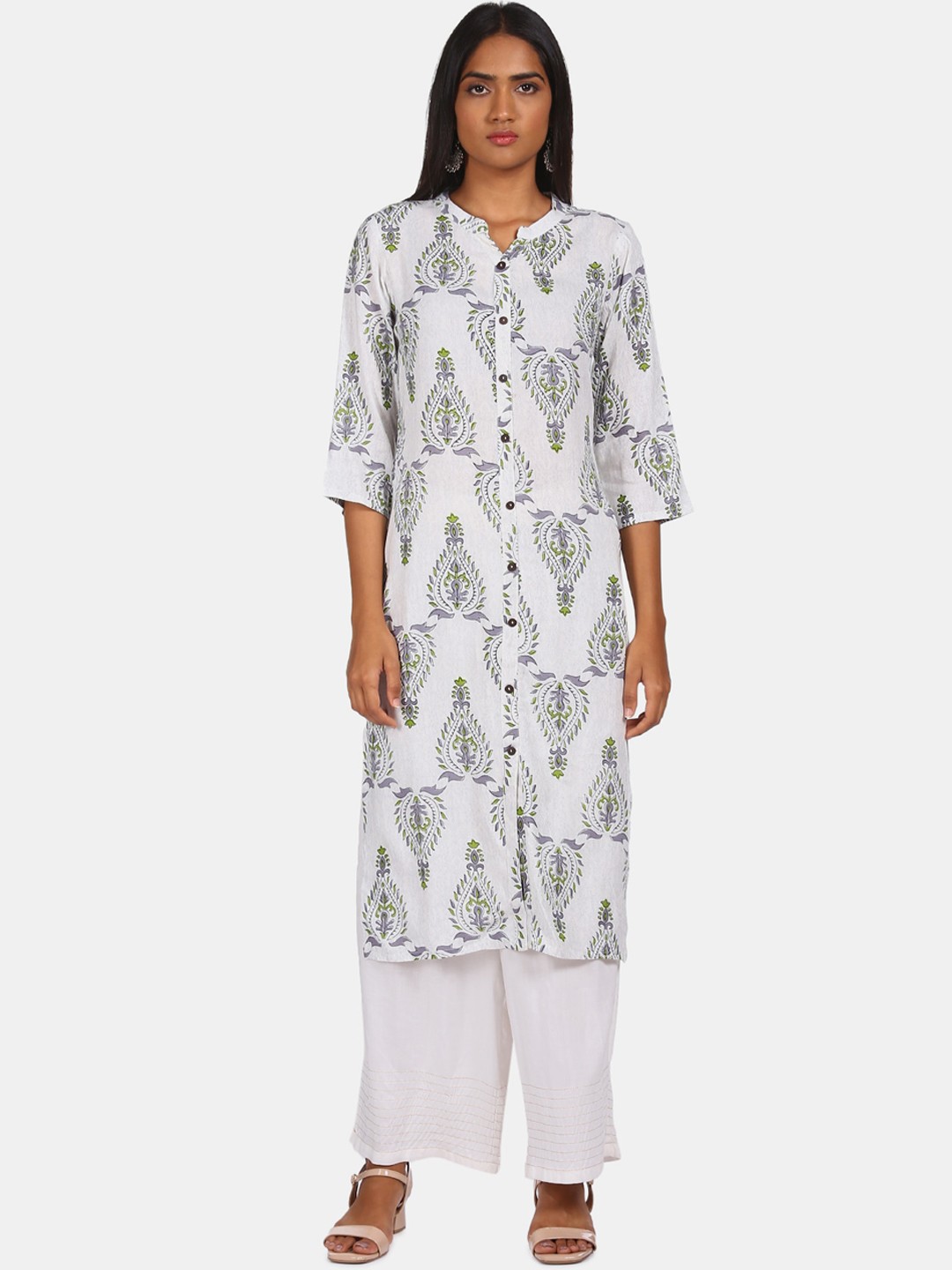 

Karigari Women White Paisley Printed Anarkali Kurta