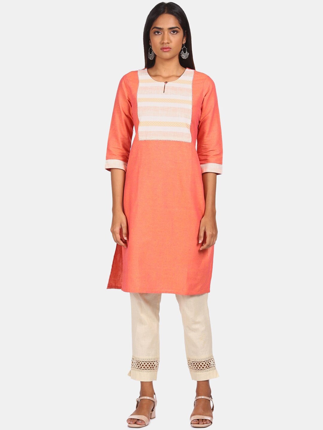 

Karigari Women Orange Colourblocked Kurta