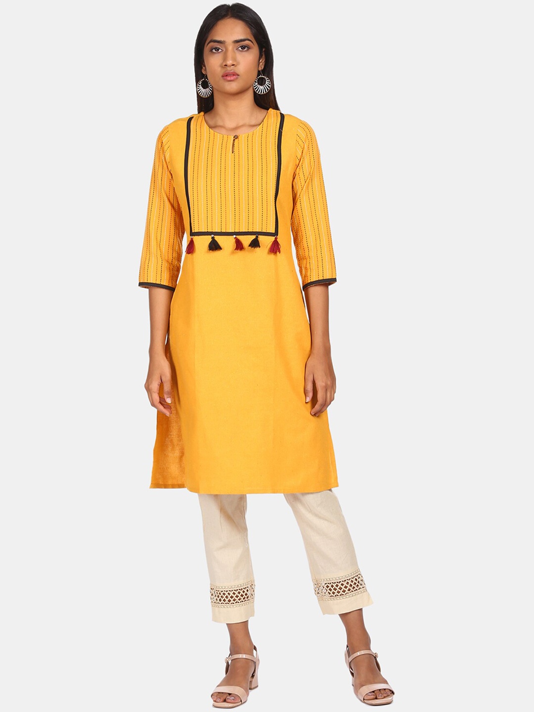 

Karigari Women Yellow Yoke Design Keyhole Neck Kurta