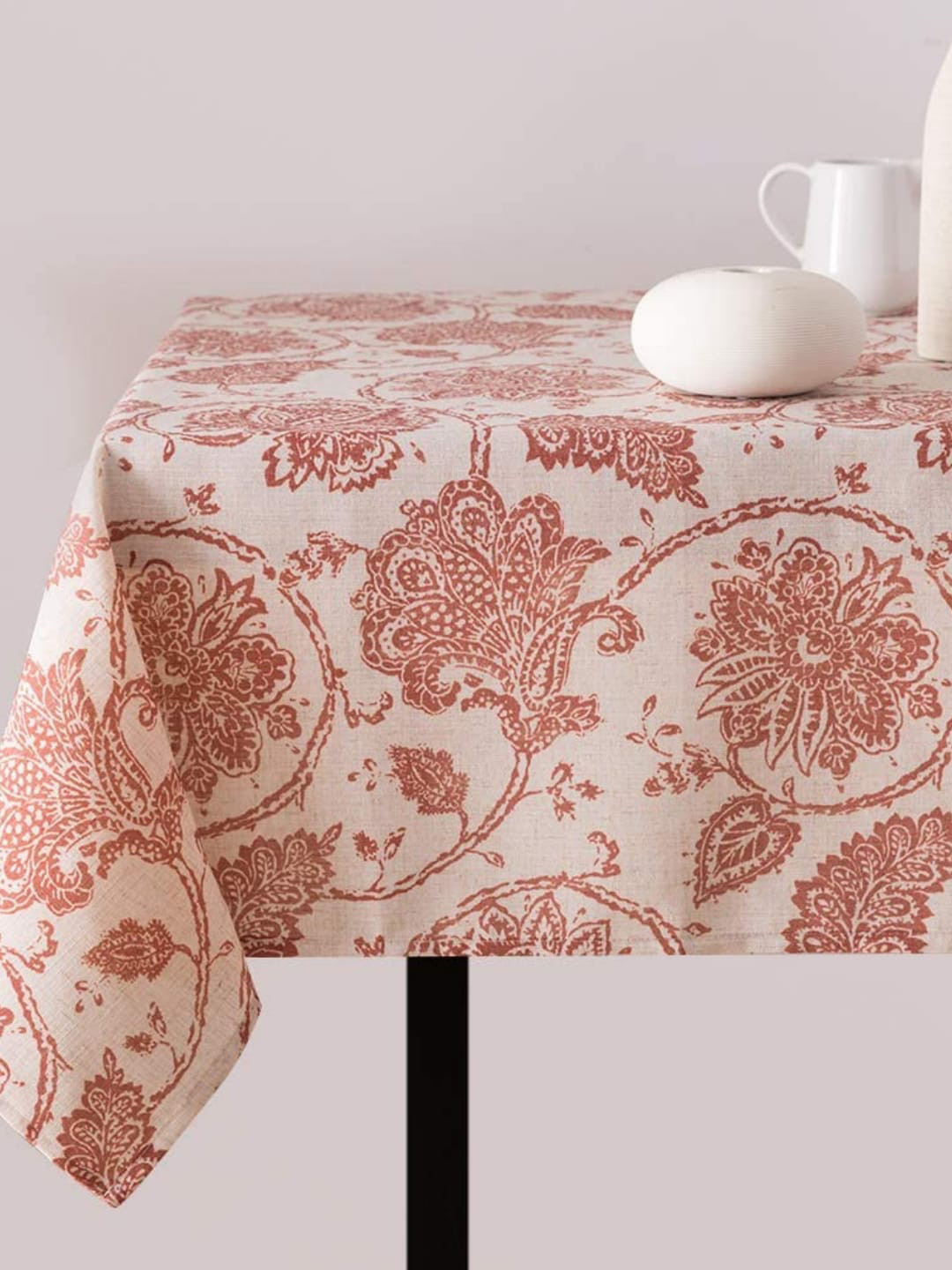 

MODERN HOMES Red & Off-White Printed 6 Seater Cotton Table Cover