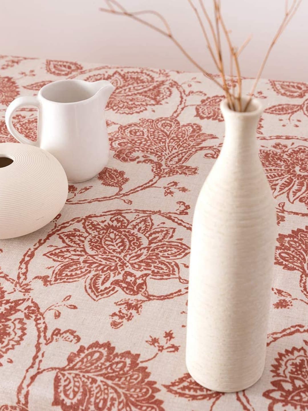 

MODERN HOMES Red Floral Printed Cotton 4-Seater Square Table Cover