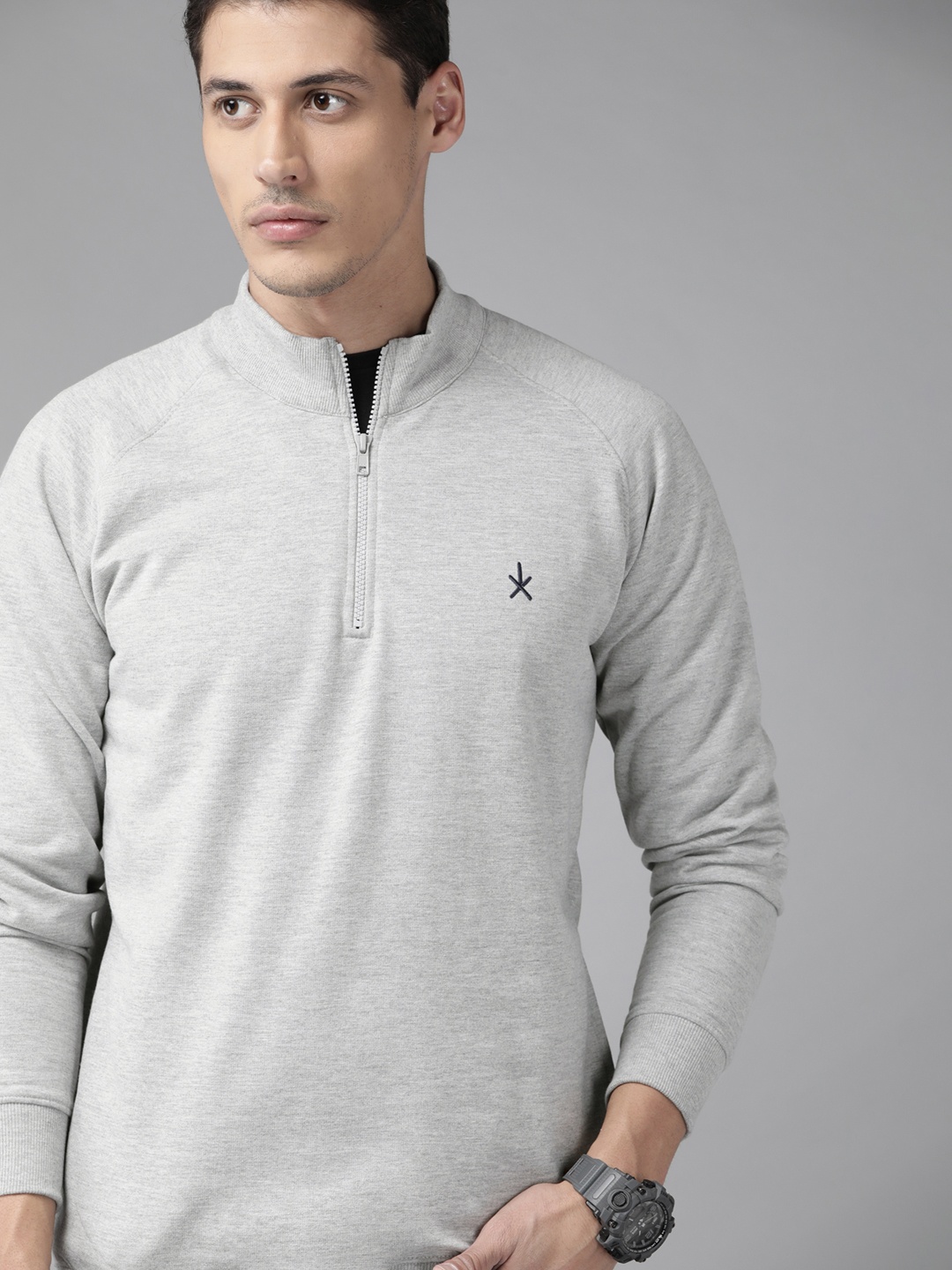 

The Roadster Lifestyle Co Men Grey Melange Solid Sweatshirt