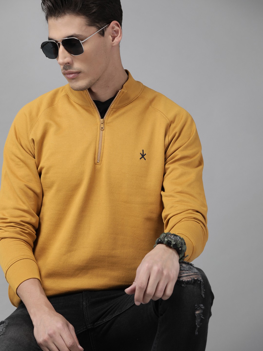 

The Roadster Lifestyle Co Men Mustard Yellow Solid Sweatshirt